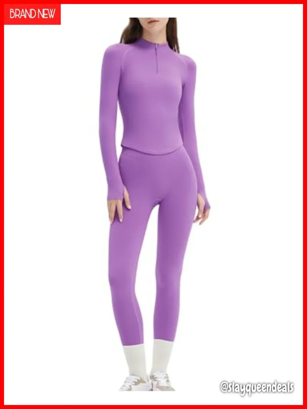 Seamless Ribbed 2 Piece Workout Set Long Sleeve Half Zip Jacket Leggings Gym